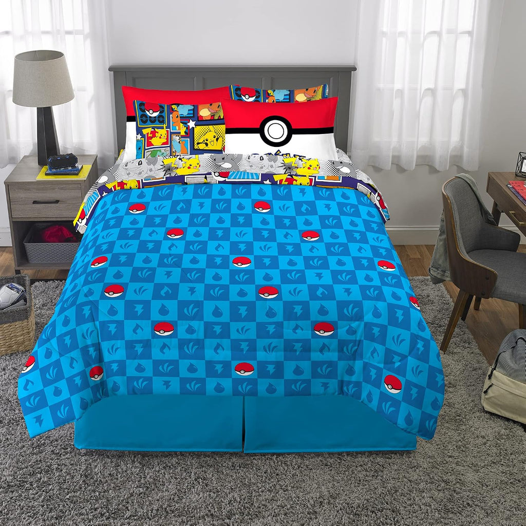 Pokémon Pikachu Queen Size Bedding Set – Kids Bedding Super Soft Cozy Reversible Comforter and Sheet Set with Sham, 7 Piece Queen Size, (Officially Licensed Product) by Franco