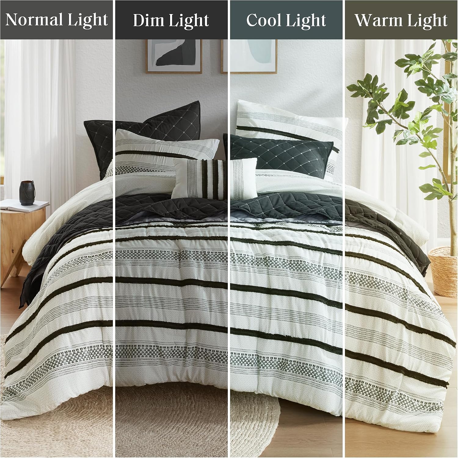 Madison Park King Comforter Set and Quilt Set, Boho Comforter for King Size Bed with Diamond Quilted Coverlet Set, All Season King Size Bedding, Matching Shams, Carolina, King/Cal King Black 7 Piece