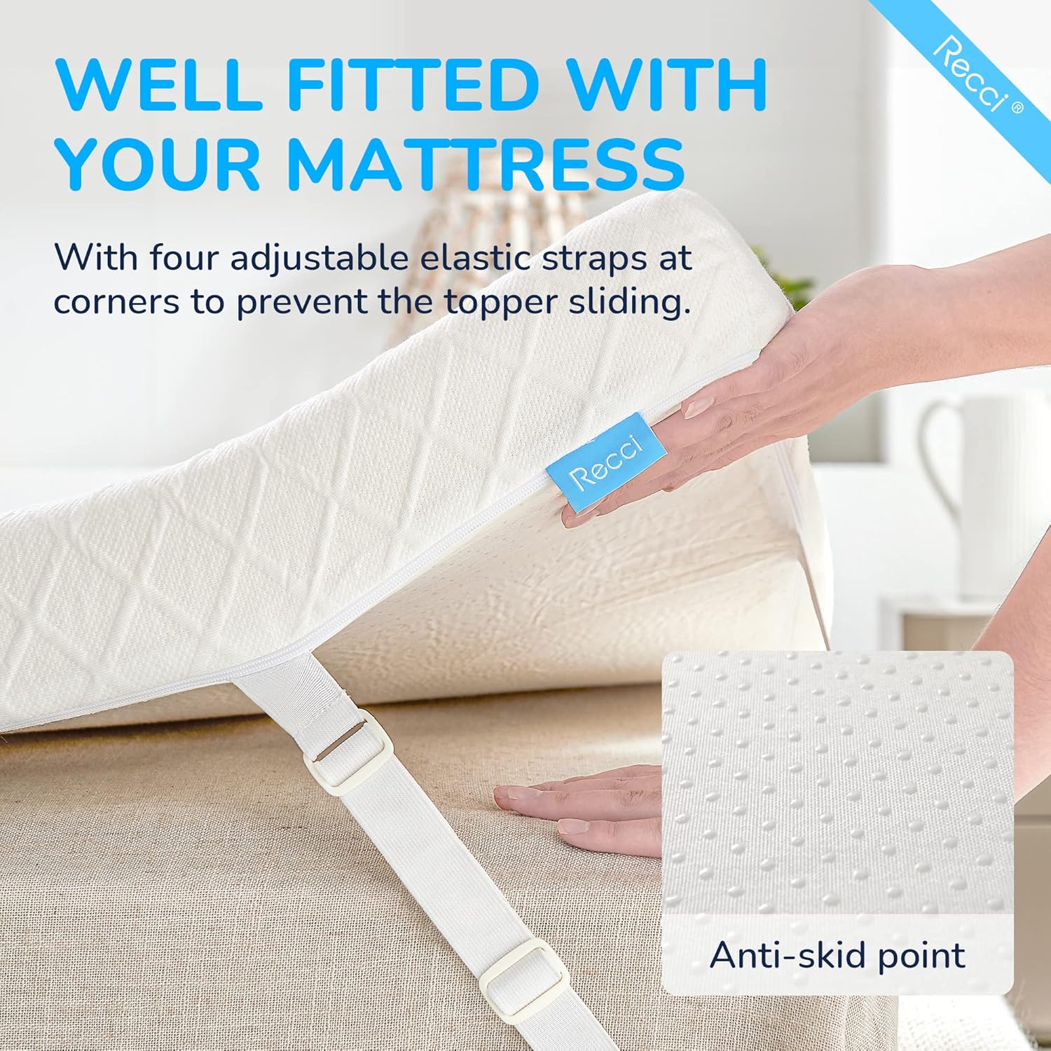 RECCI 2 Inch King Size Mattress Topper, 100% CertiPUR-US Certified Memory Foam, Pressure Relieving, Removable & Washable Cover, Ideal for Back Pain, Easy to Clean, Durable & Multi-Use