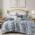 Madison Park Vintage Floral Reversible Comforters Set Queen Size Bed, All Season, Down Alternative Bedding Comforter, Bedskirt, Pillows, Shams, Blue 7 Piece