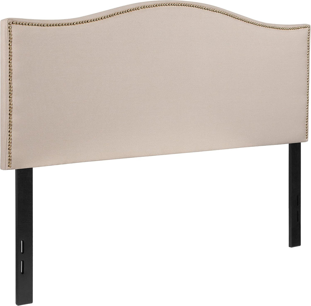 Flash Furniture Lexington Upholstered Full Size Headboard with Accent Nail Trim in Beige Fabric