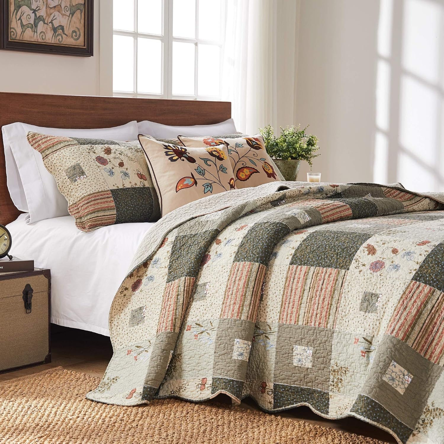 Greenland Home GL-1010GBSQ Sedona Quilt Set, 5-Piece Full/Queen, Gray