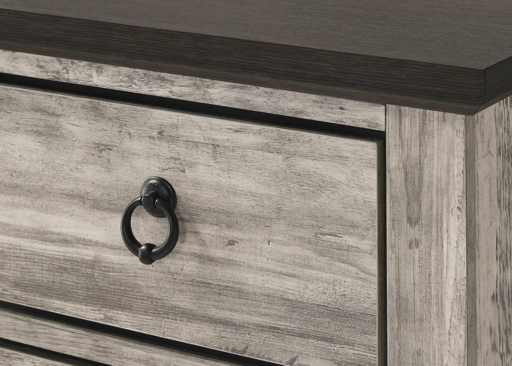 Rustic Gray Poster Queen Size 5pc Panel Bed Set Storage Wooden Solid Wood Bedroom Furniture