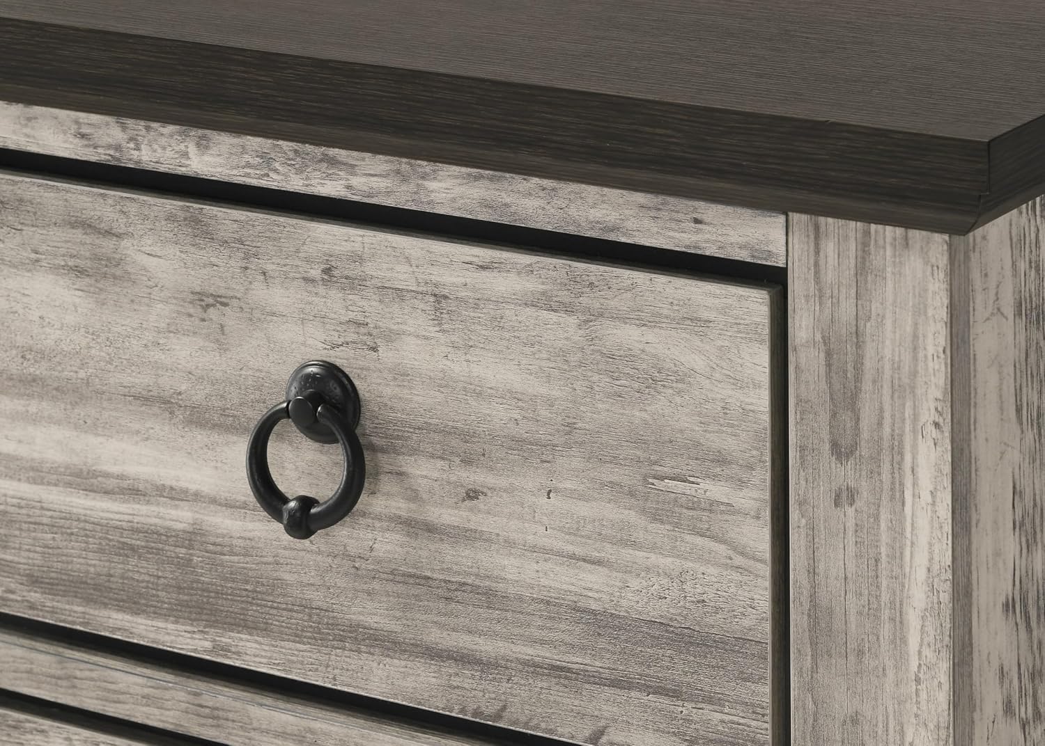 Rustic Gray Poster Queen Size 5pc Panel Bed Set Storage Wooden Solid Wood Bedroom Furniture