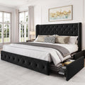 LARMACE King Size Bed Frame with 4 Storage Drawers and 47.2' Tall Tufted Headboard Velvet Upholstered Platform Bed Frame Wingback Beds with Wooden Slats Support, Easy Assembly, Black