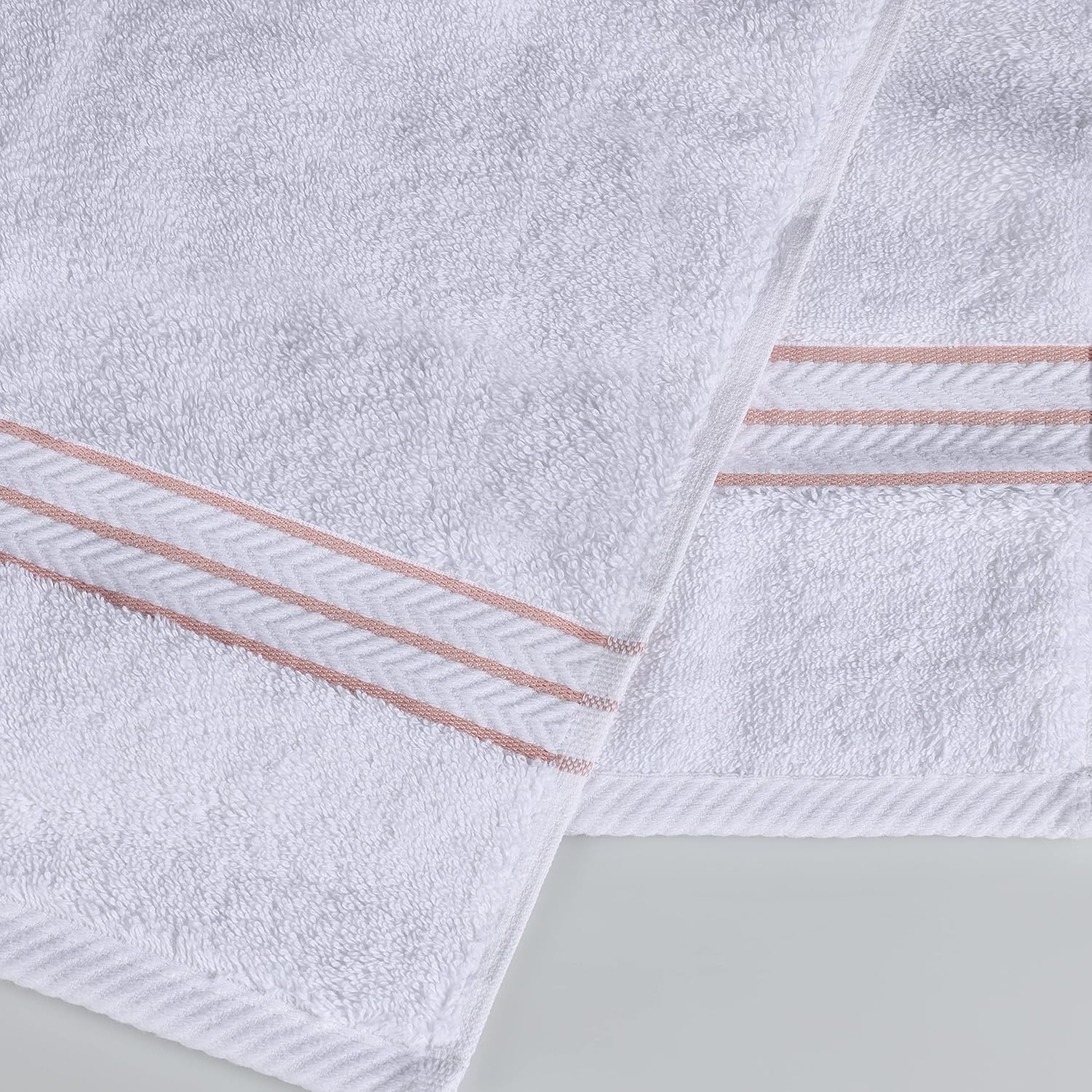 Superior Hotel Turkish Cotton 4 Piece Bath Towel Set, Ultra Plush Spa Quality Heavyweight Essentials for Bathroom, Thick Absorbent and Soft, Dobby Border, Includes 4 Large Bath Towels, Tea Rose