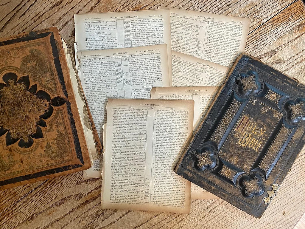 Rescued Antique Bible Glass Tree Decor & Christmas Ornaments with Silver Cross - Hanging Accessories For Home, Office, Church - Unique Gift for Friends, Family, Pastor (Pack of 10)