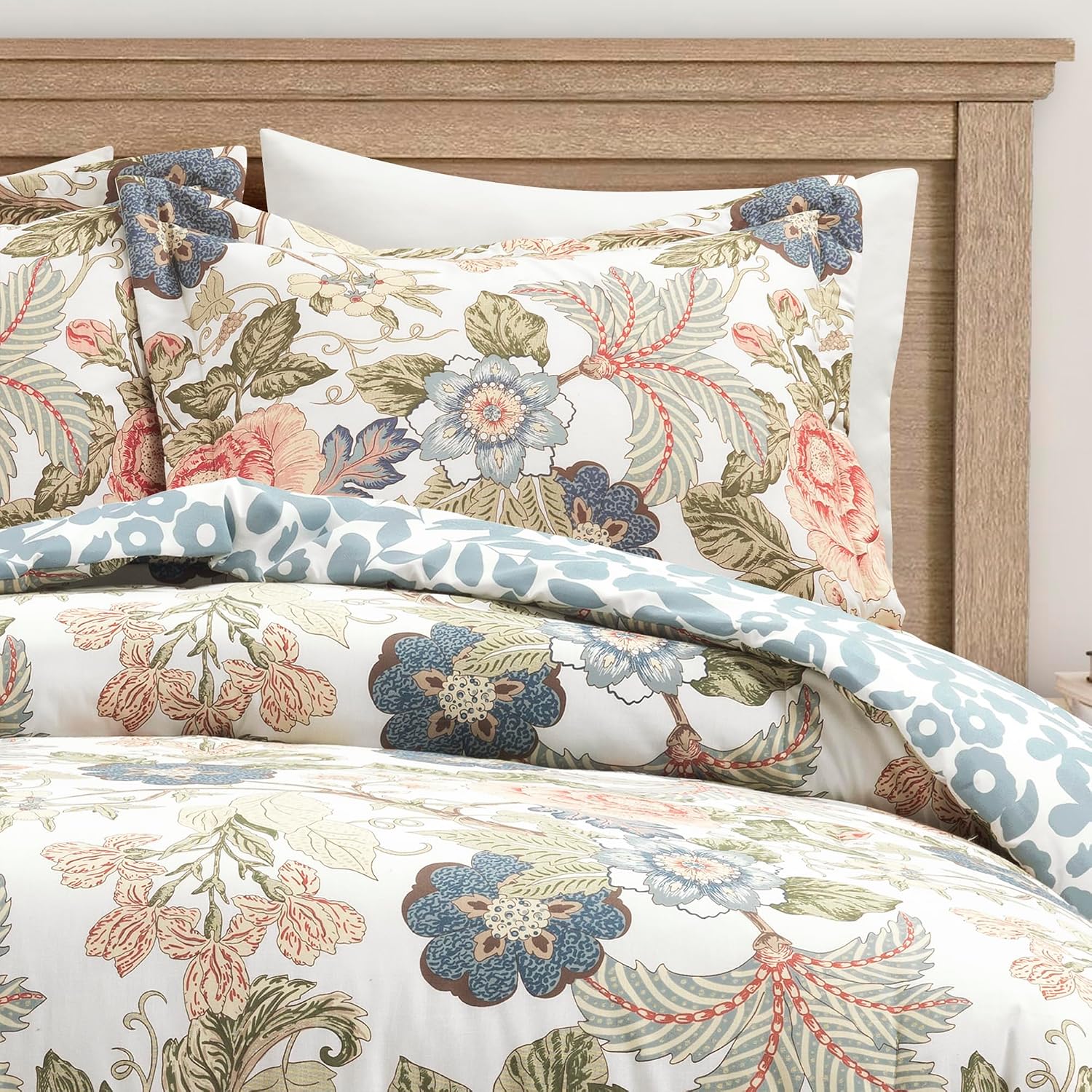 Lush Decor Sydney Floral Reversible Comforter Queen Size 3 Piece Set Full/Queen Green & Blue - Floral Bedding Set Queen Comforter Floral - Vintage Decor