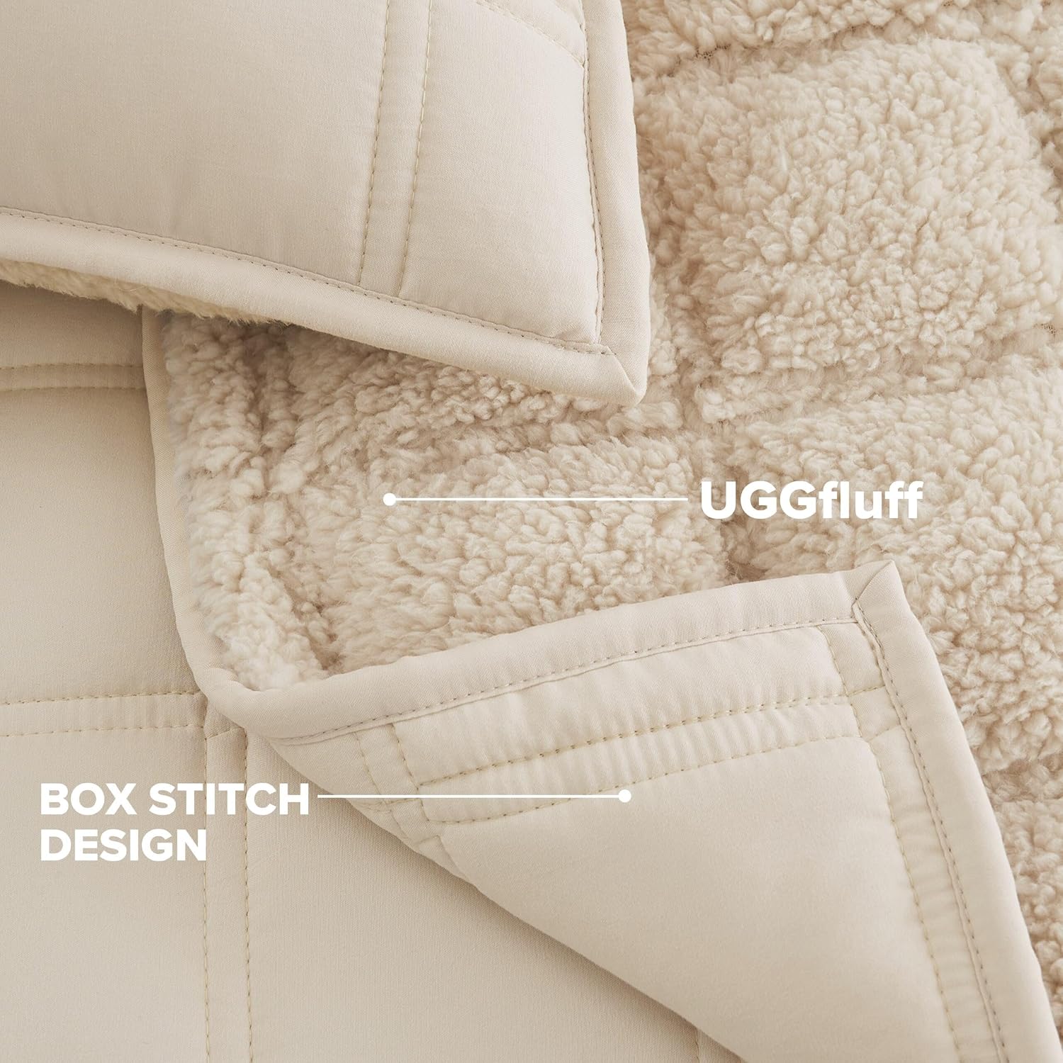 UGG Twin/Twin XL Quilt Set with 1 Pillow Sham – 2 Piece Lightweight All-Season Bedspread, Ultra-Soft Fluffy Reversible Quilt Set for Dorm, Apartment & Modern Bedroom Decor, Cream (Gizelle)