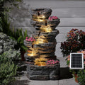 6-Tier Rock Solar Outdoor Water Fountain, 32.7' H Cascading Solar Powered Garden Waterfall Fountains with LED Lights for Patio, Balconies, Lawns, Deck, Porch, Backyard and Home Art Decor