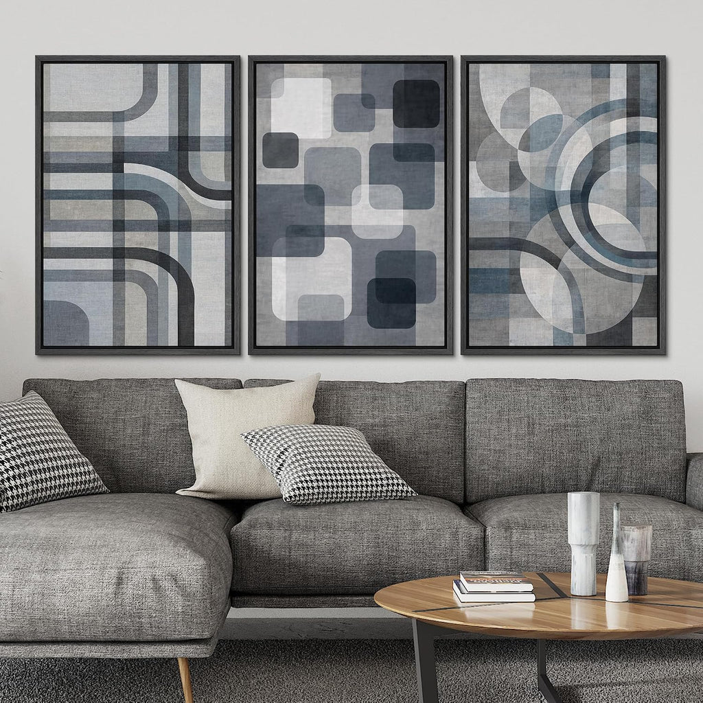 SIGNLEADER Framed Canvas Print Wall Art Set Blue Gray Geometric Abstract Illustrations Modern Art Boho Decorative for Living Room, Bedroom, Office - 24'x36'x3 BLACK