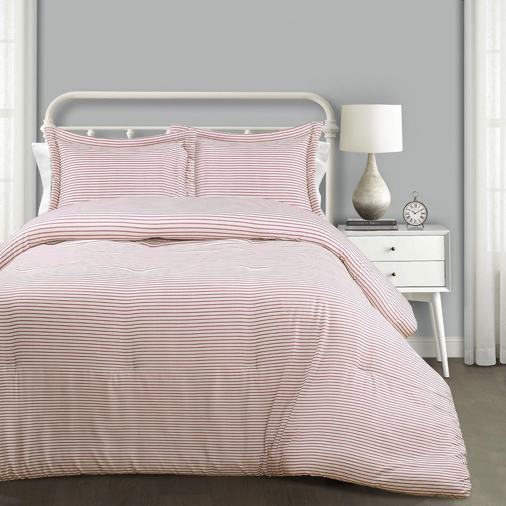 Lush Decor Farmhouse Stripe Reversible Cotton Comforter Set, 3 Piece Set, King, Red - Cozy Farmhouse Bedding Set - Rustic Decor - Striped Comforter - Modern Farmhouse Bedroom Decor