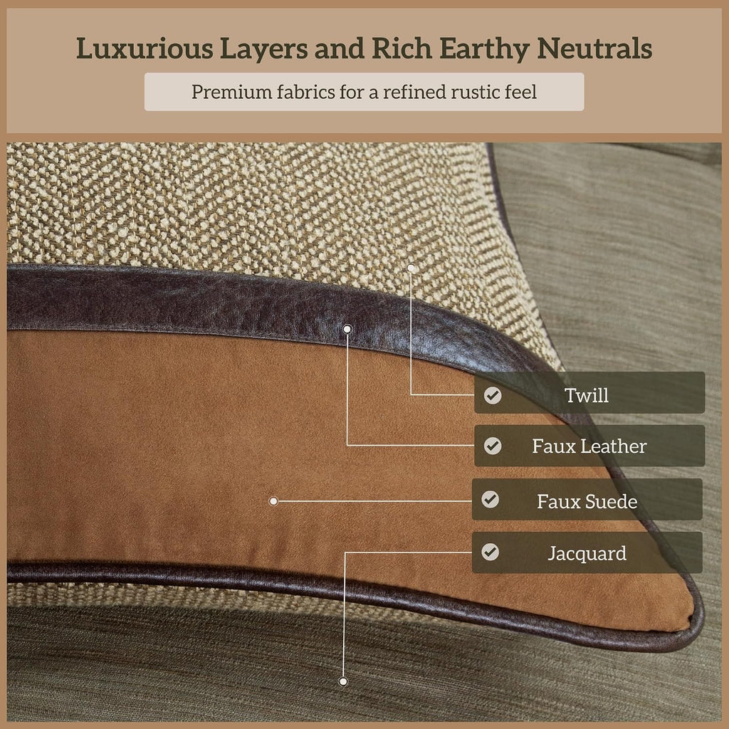 Paseo Road Highland Lodge Rustic Bedding Twin Size Comforter Set, 4 Piece Rustic Comforter Set with Bed Skirt, Sham, Accent Pillow, Green Brown Chenille Jacquard Cabin Bedding Set, Cozy Lodge Bedding