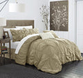 Chic Home Taupe Bed in a Bag Comforter Set, King Size (6 Piece), Halpert - Pintuck Pinch Pleat Microfiber Bedding - Shams, Bed Skirt, Flat & Fitted Sheet, Pillowcases, Breakfast & Decorative Pillow
