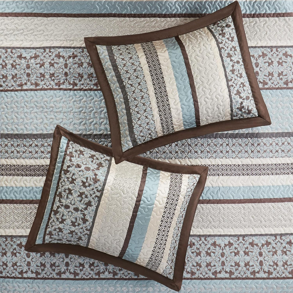 Madison Park Princeton Reversible Quilted Bedspread Set, Solid Reverse Summer Breathable, Lightweight All Season Bedding Layer, Matching Shams, Bedspread King(120'x118'), Blue 5 Piece