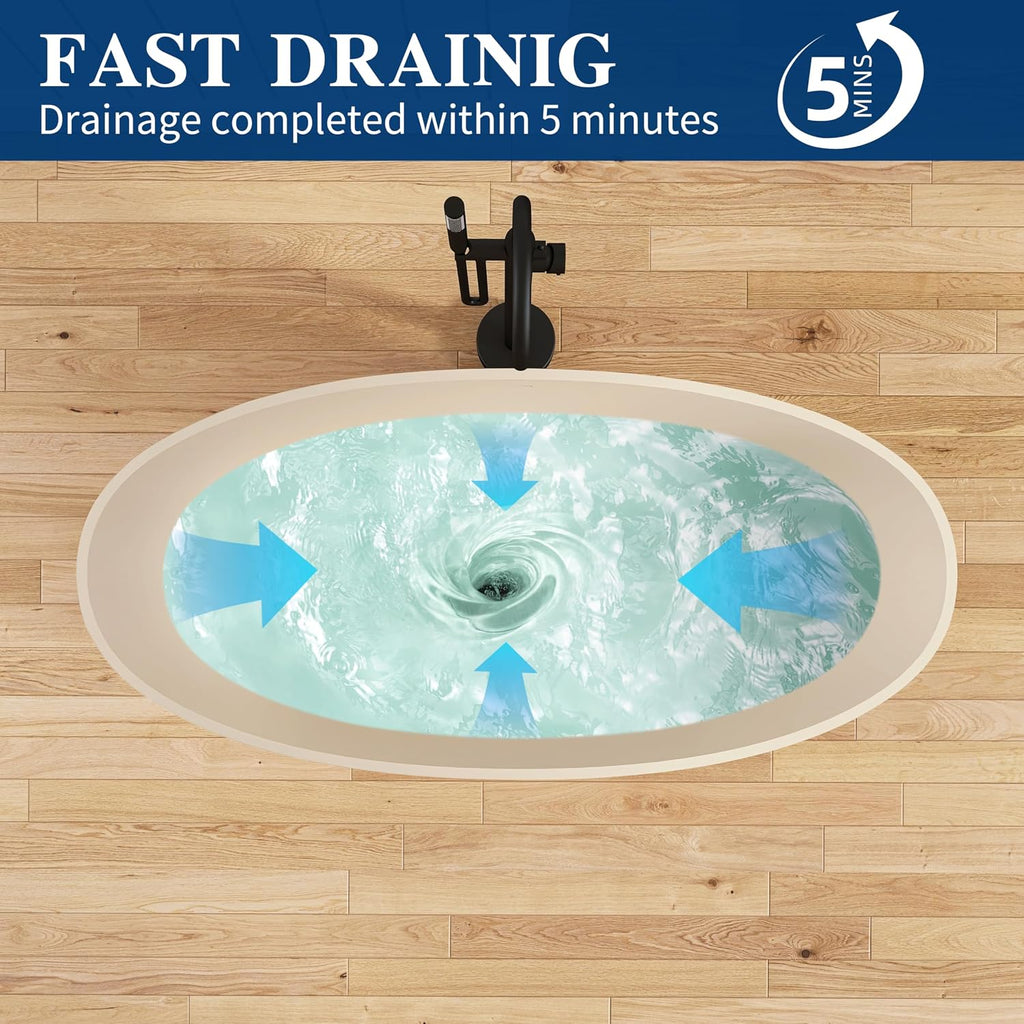 65'' Soaking Bathtub Stone Resin Freestanding Bathtub, Modern Bathtub Deep Soaking Bathtub with Overflow and Pop-up Drain BBFS303-1650 milk-coffee