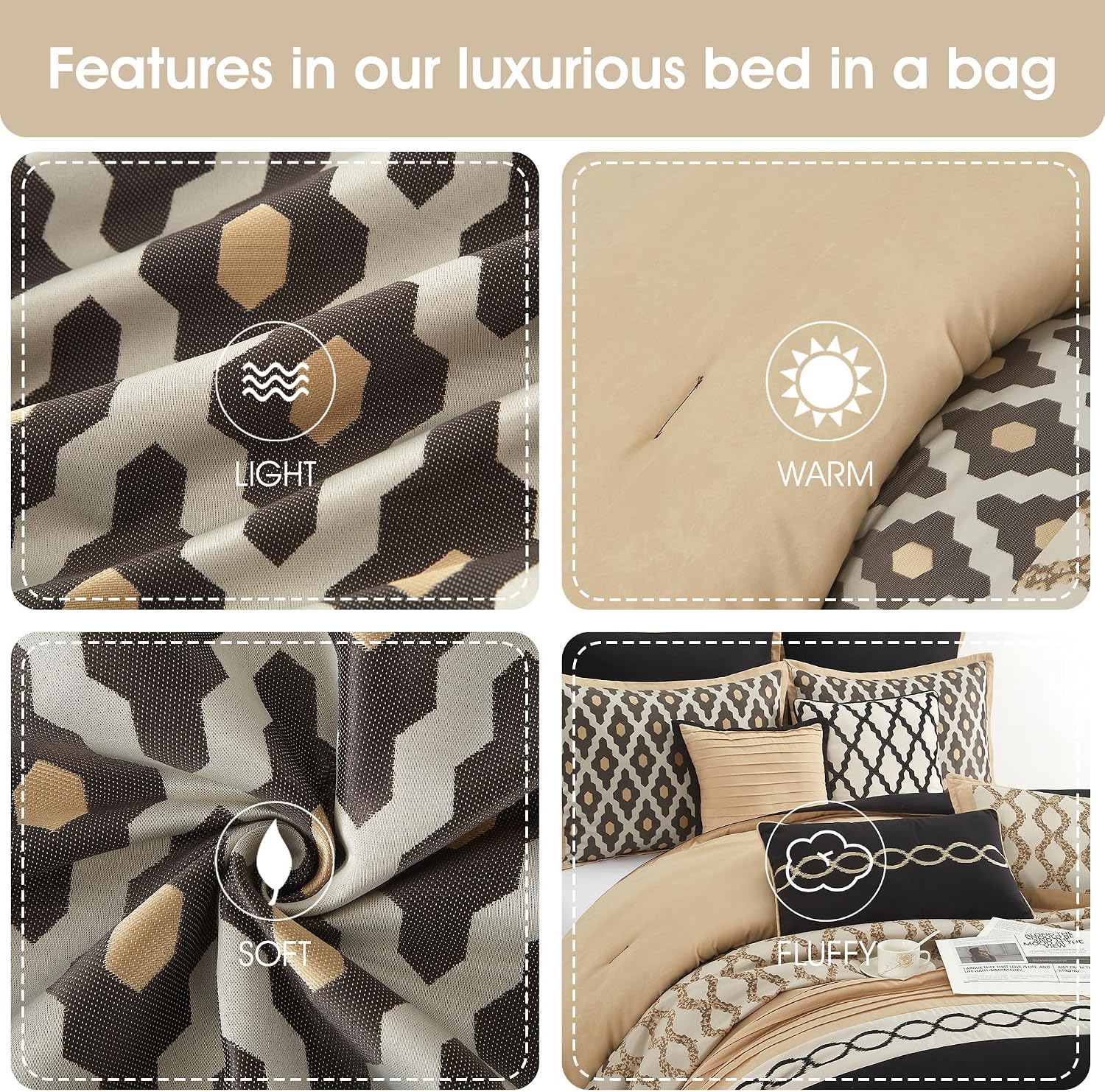 Grand Avenue Black Gold Queen Comforter Set, 10 Piece, Jacquard Bedding Comforters & Sets, Matching Bedskirt, Pillows & Shams, Ultra-Soft