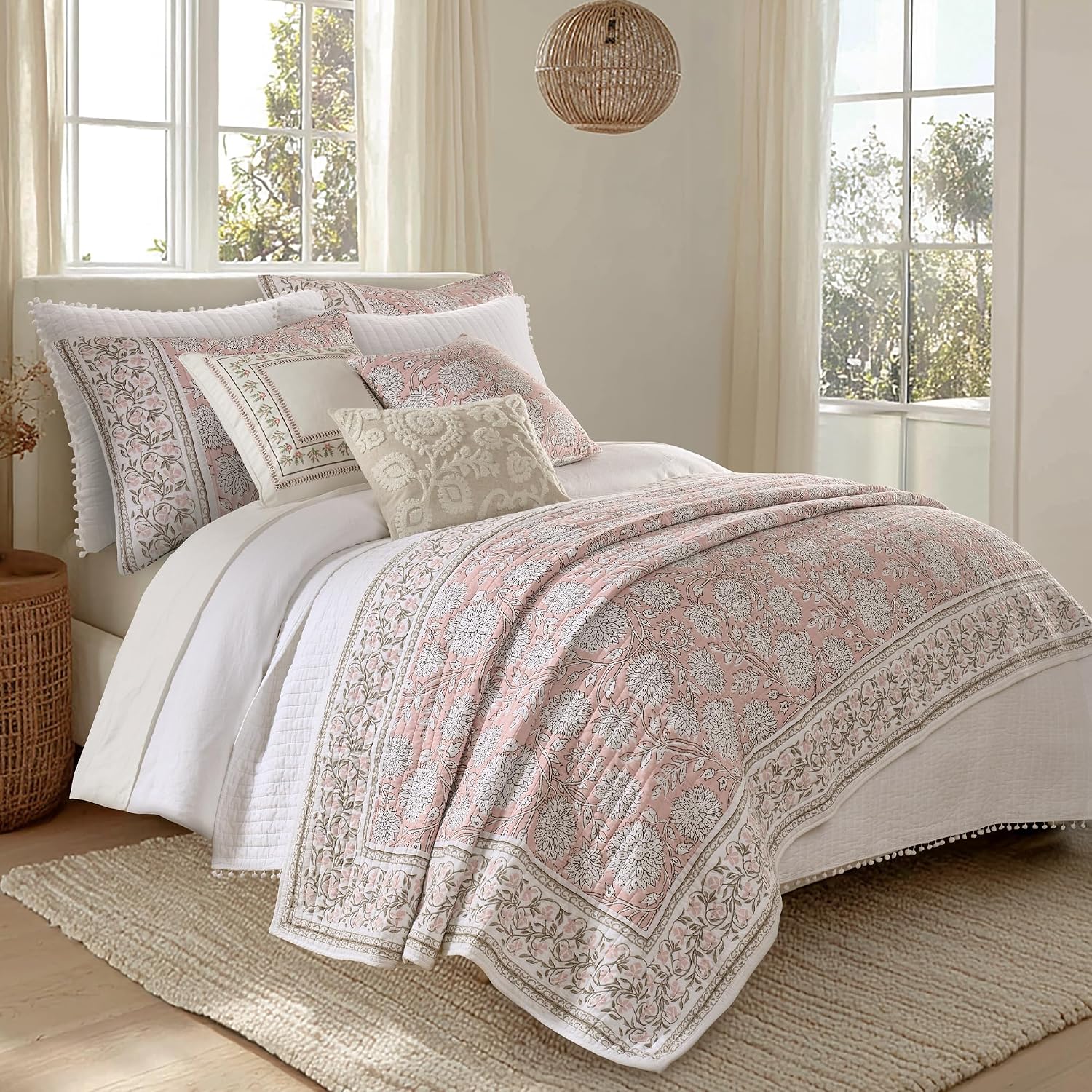 Levtex Home Adare Blush Reversible Twin/Twin XL Quilt Set (68x86in) with 1 Pillow Sham (26x20in) - Floral Bedding - Blush White - Cotton Twin Size Quilt Bedding Set - Lightweight, Soft, Pre-Washed