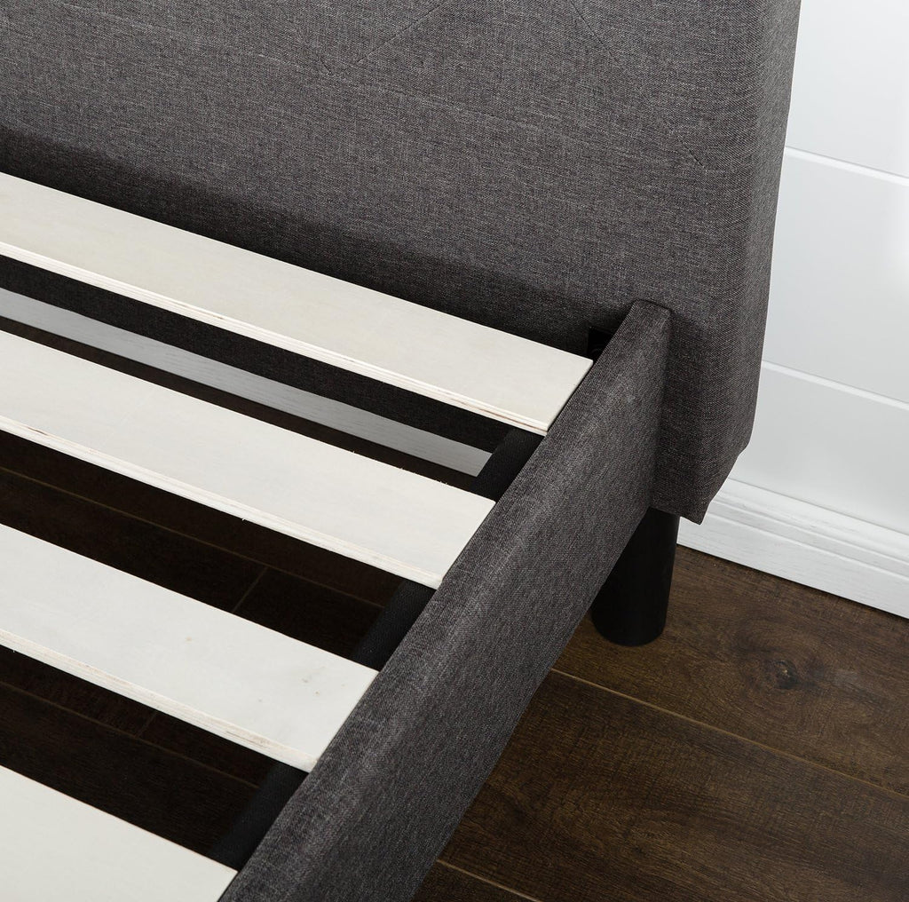 Zinus Shalini Upholstered Platform Bed Frame Mattress Foundation, Wood Slat Support, No Box Spring Needed. Easy Assembly, Twin, Dark Grey