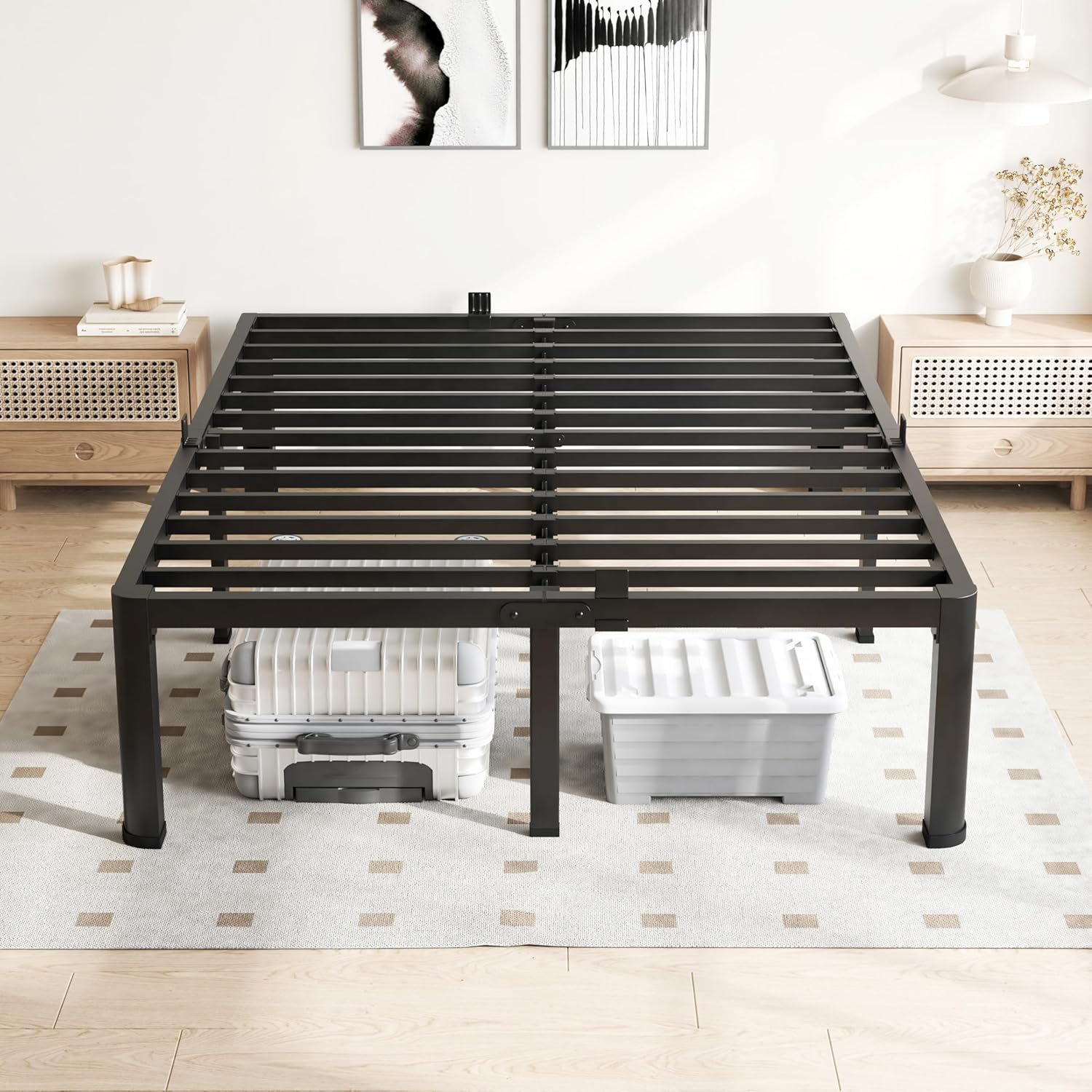 VIPSHOW 20 Inch King Size Bed Frame, 3500Lbs Heavy Duty Metal Platform with Round Corner Legs Mattress Slide Stopper, Steel Slat Support No Box Spring Needed, Noise Free, Non-Slip, Easy Assembly