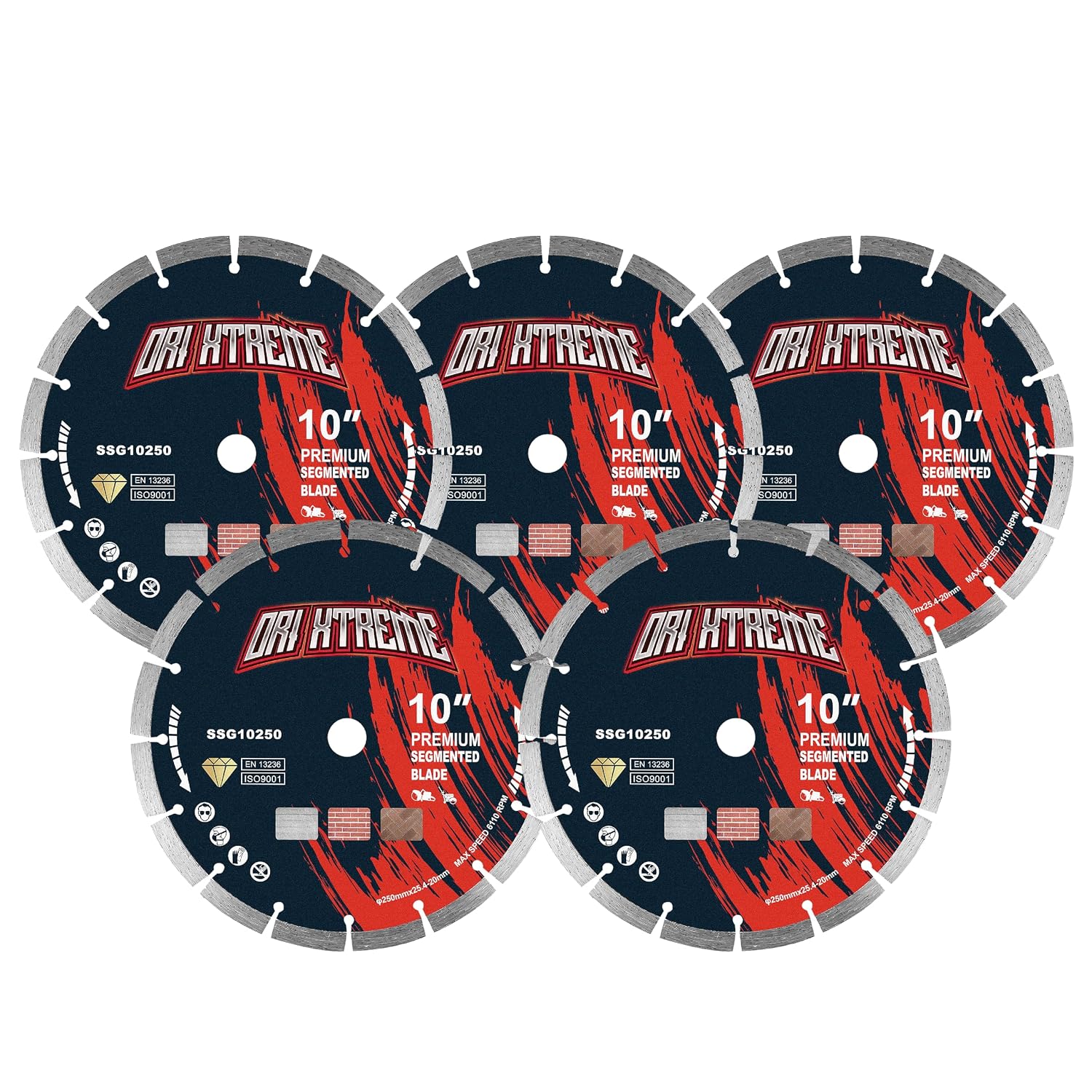 10 Inch Diamond Saw Blade 5pcs, Segmented General Purpose Blade Dry/Wet Cutting Concrete, Masonry, Brick, Block,7/8'-5/8' Arbor