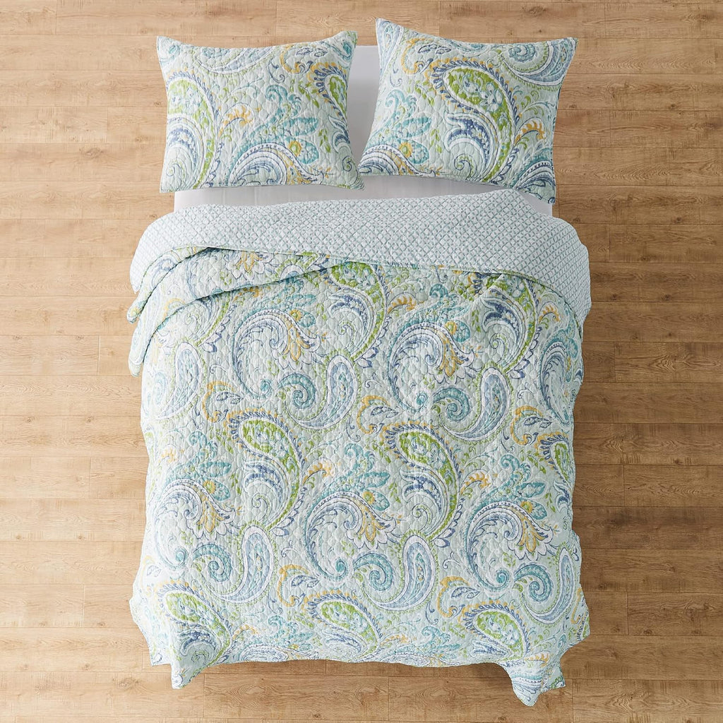Levtex Home Cortona Paisley King Quilt Set, Green, 100% Cotton, Reversible