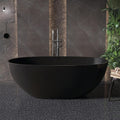 61' Stone Resin Freestanding Bathtub, Oval Solid Surface Bathroom Freestanding Tub, Thin Edge Stand Alone Tub with Integrated Slotted Overflow and Pop-up Drain, Matte Black 303-1550