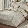 Lunata Classic Luxury Bedding | Chic Neutral Color Palette | Fine Jacquard-Woven Scrollwork and Diamonds | 4 Piece Bed Set includes Oversized California King Comforter, Bedskirt, and 2 King Shams