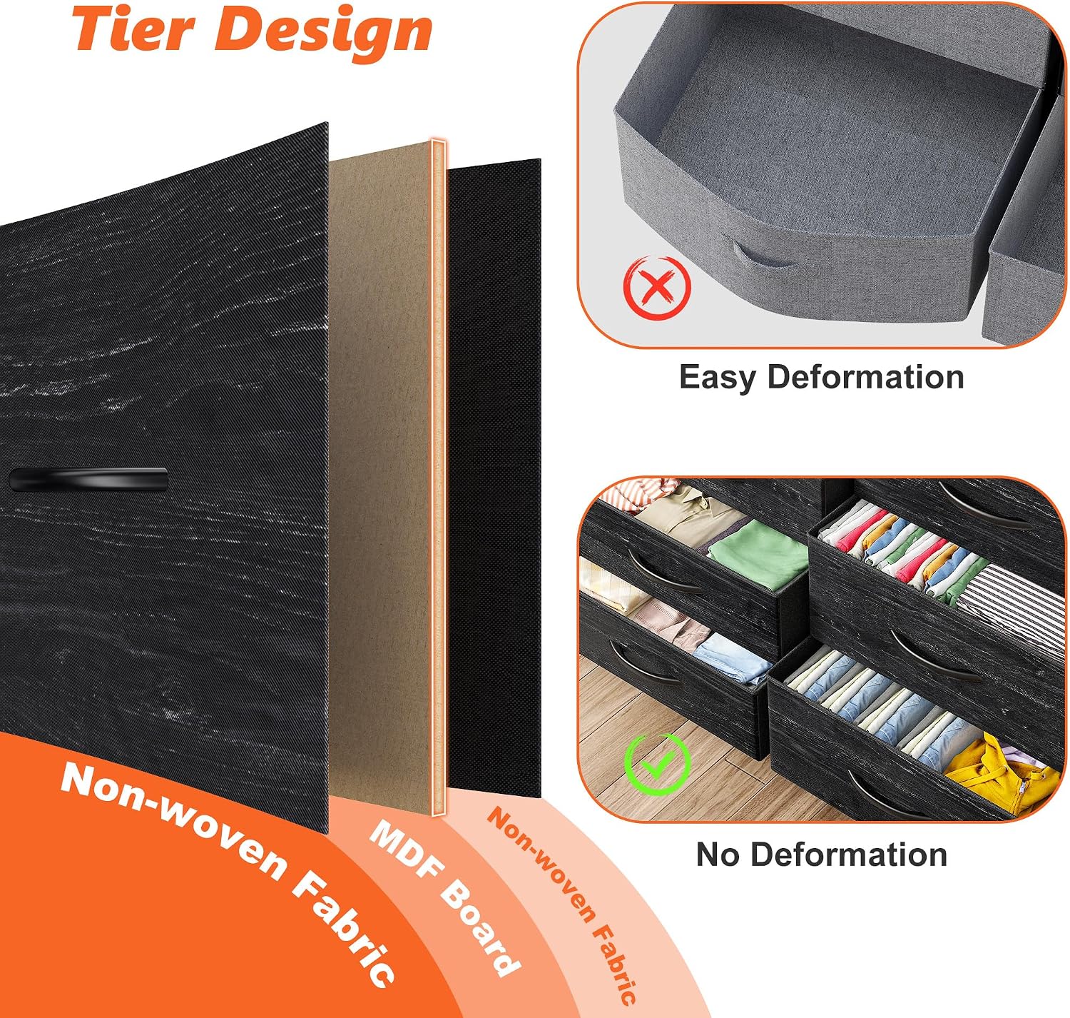 EnHomee Dresser for Bedroom with 10 Drawers, 55' TV Stands with LED Lights & Power Outlets, Dressers with Shelves & Side Pockets, Hooks for Hallway,Charcoal Black