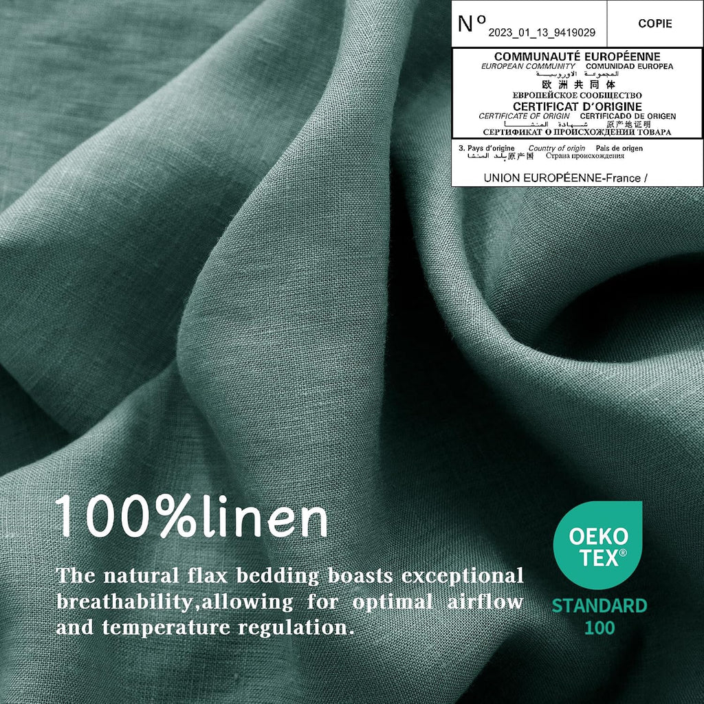 EVERLY Linen Sheets Queen Size,100% Stonewashed Pure French Linen16Inch Deep Pocket Sheets,4Pieces (1Flat Sheet,1Fitted Sheet,2Pillowcase) Natural Flax Soft and Breathable for Hot Sleepers-Aqua