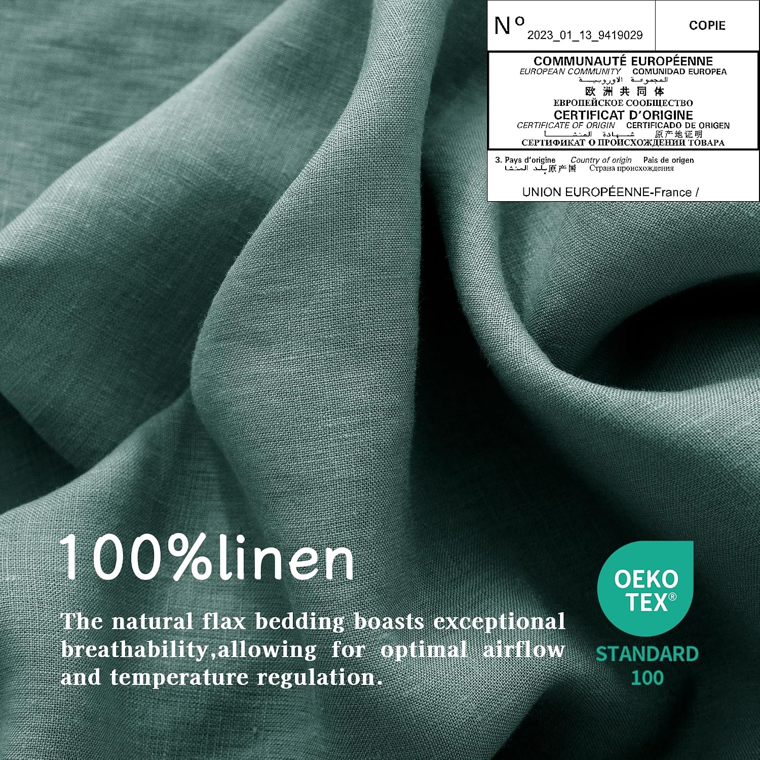 EVERLY Linen Sheets Queen Size,100% Stonewashed Pure French Linen16Inch Deep Pocket Sheets,4Pieces (1Flat Sheet,1Fitted Sheet,2Pillowcase) Natural Flax Soft and Breathable for Hot Sleepers-Aqua