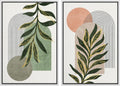 SIGNFORD Framed Canvas Print Wall Art Set Jungle Palm Leaf Geometric Polygons Abstract Shapes Illustration Modern Art Decorative Nordic Nature for Living Room, Bedroom, Office - 24'x36'x2 White