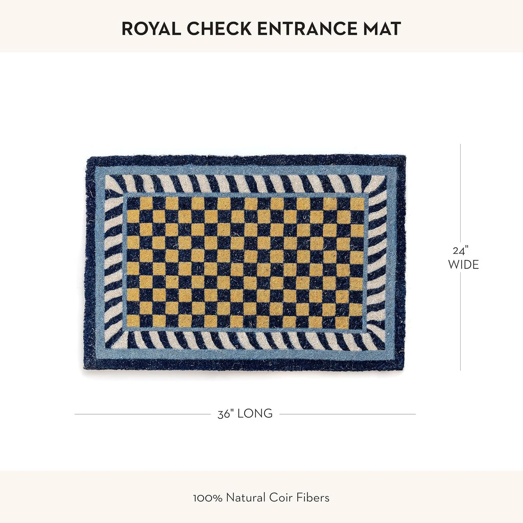 MACKENZIE-CHILDS Entrance Mat, Decorative Outdoor Front-Door Mat, Coir Doormat, Blue-and-White Royal Check