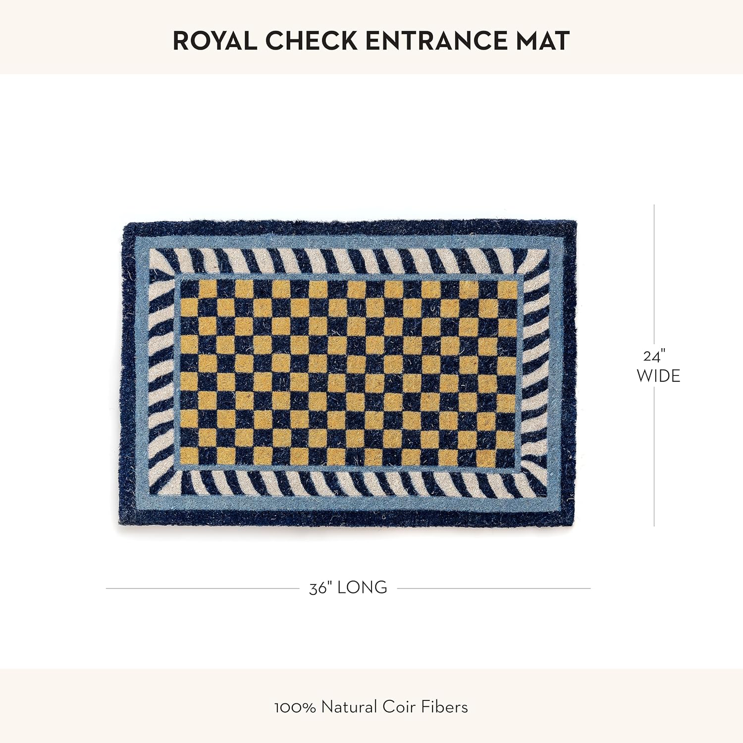 MACKENZIE-CHILDS Entrance Mat, Decorative Outdoor Front-Door Mat, Coir Doormat, Blue-and-White Royal Check