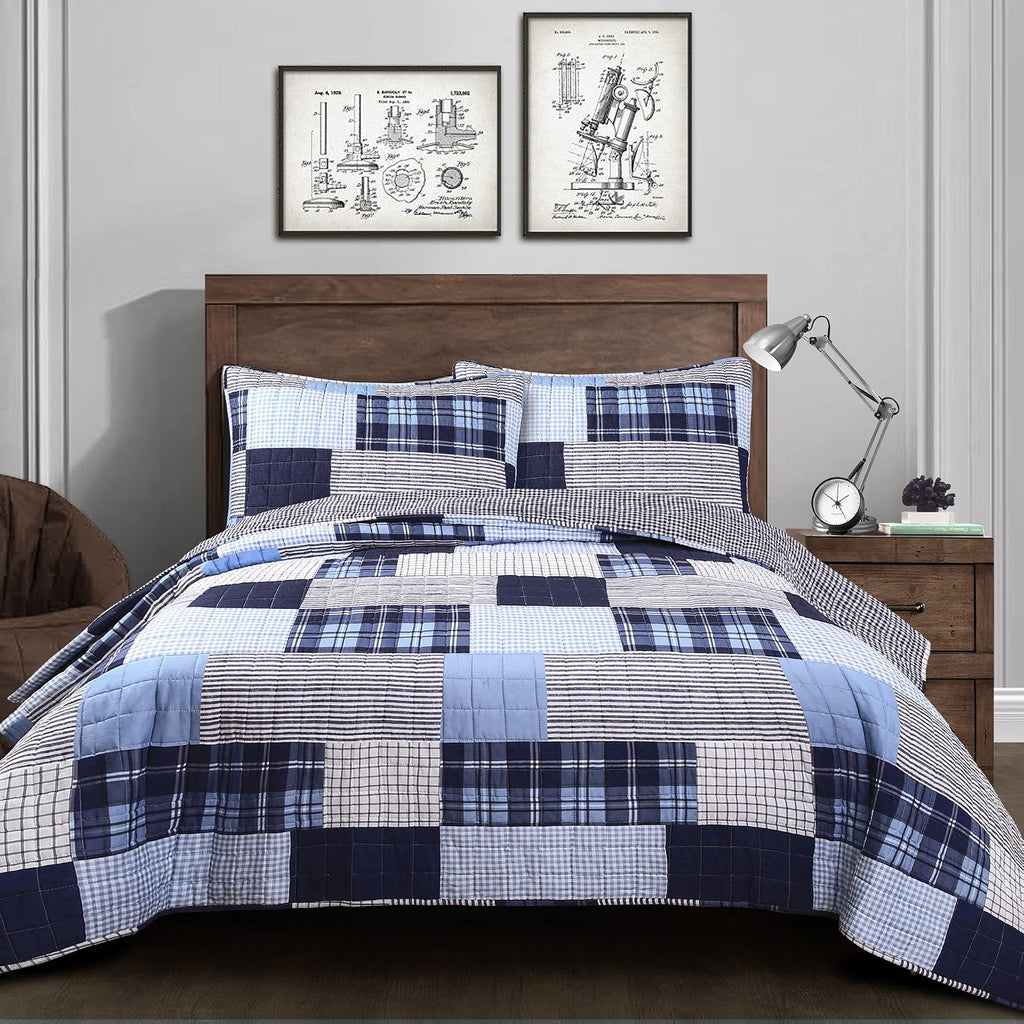 Lush Decor Greenville 3 Piece Quilt Set, King, Navy