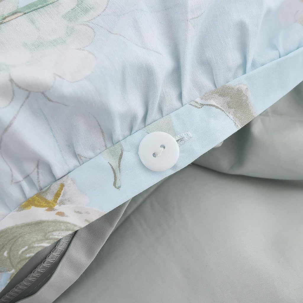 FADFAY Farmhouse Floral Bedding Shabby Blue Bird Print French Countryside Chic Bedding Set Luxury Bedskirt Collections 800 Thread Count 100% Egyptian Cotton, 4 Piece-King Size