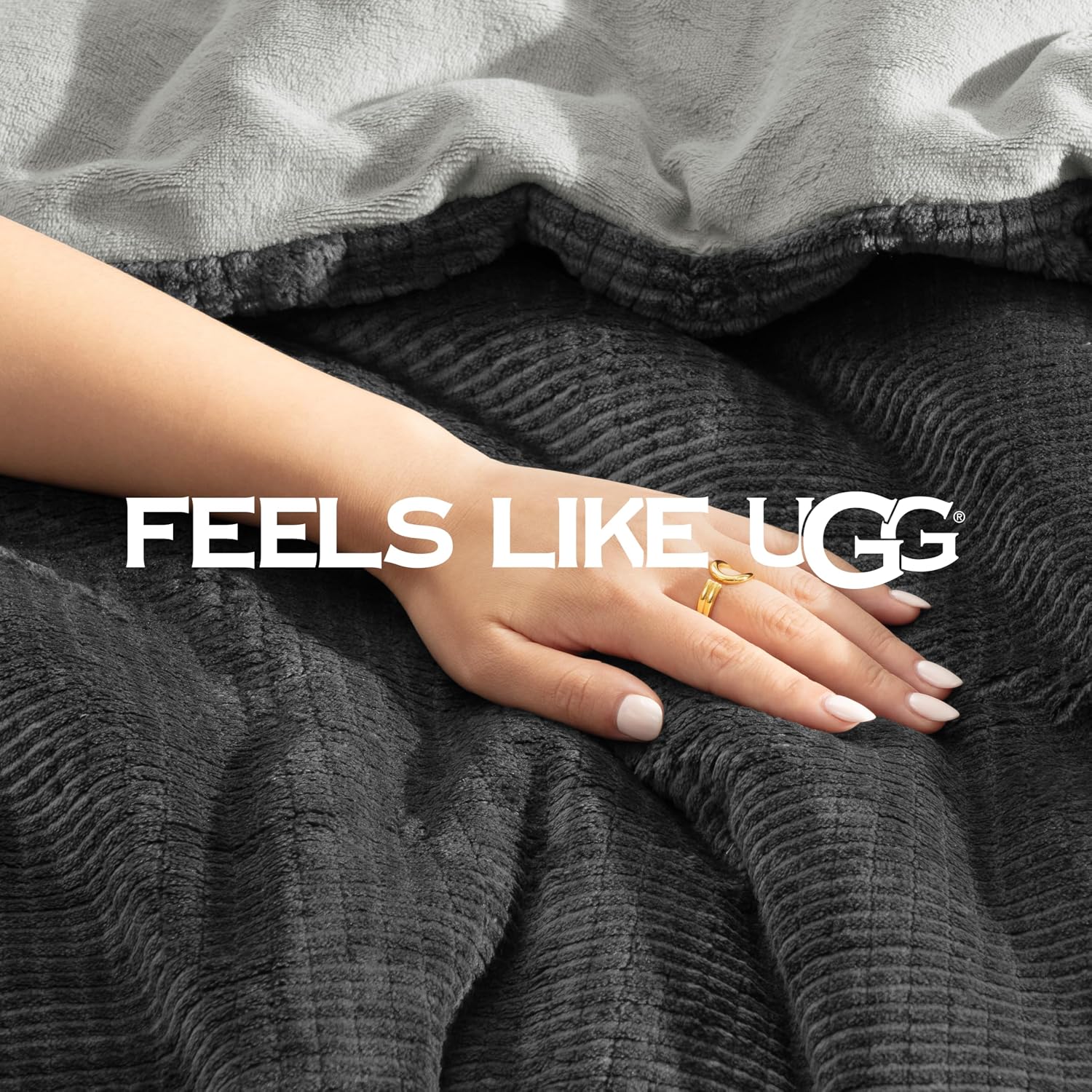 UGG Remina Twin Comforter Set 4 Piece Bed in a Bag with Throw Blanket, Decorative Pillow, Sham, and Reversible Comforter Hypoallergenic Washable College Dorm Bedding, Twin XL, Charcoal Grey