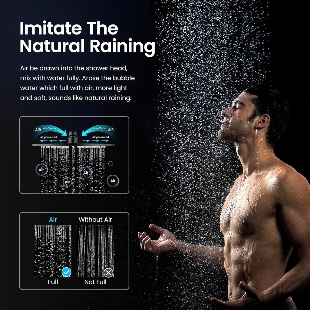 KIBI Circular Matte Black Thermostatic Shower System – Rainfall & Handheld Shower Head Set | 2-Function Shower Faucet Set with Rough-In Valve | Solid Brass Build & Temperature Control (KSF410MB)