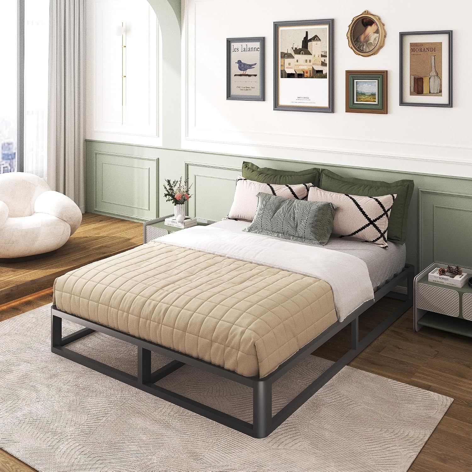 Firpeesy Upgrade Anti Bending and Round Corner Legs 10 inch Metal King Bed Frame 3500 LBS Heavy Steel Slats Support Platform Bed Frames No Box Spring Needed Platform Noise Free Easy Assembly