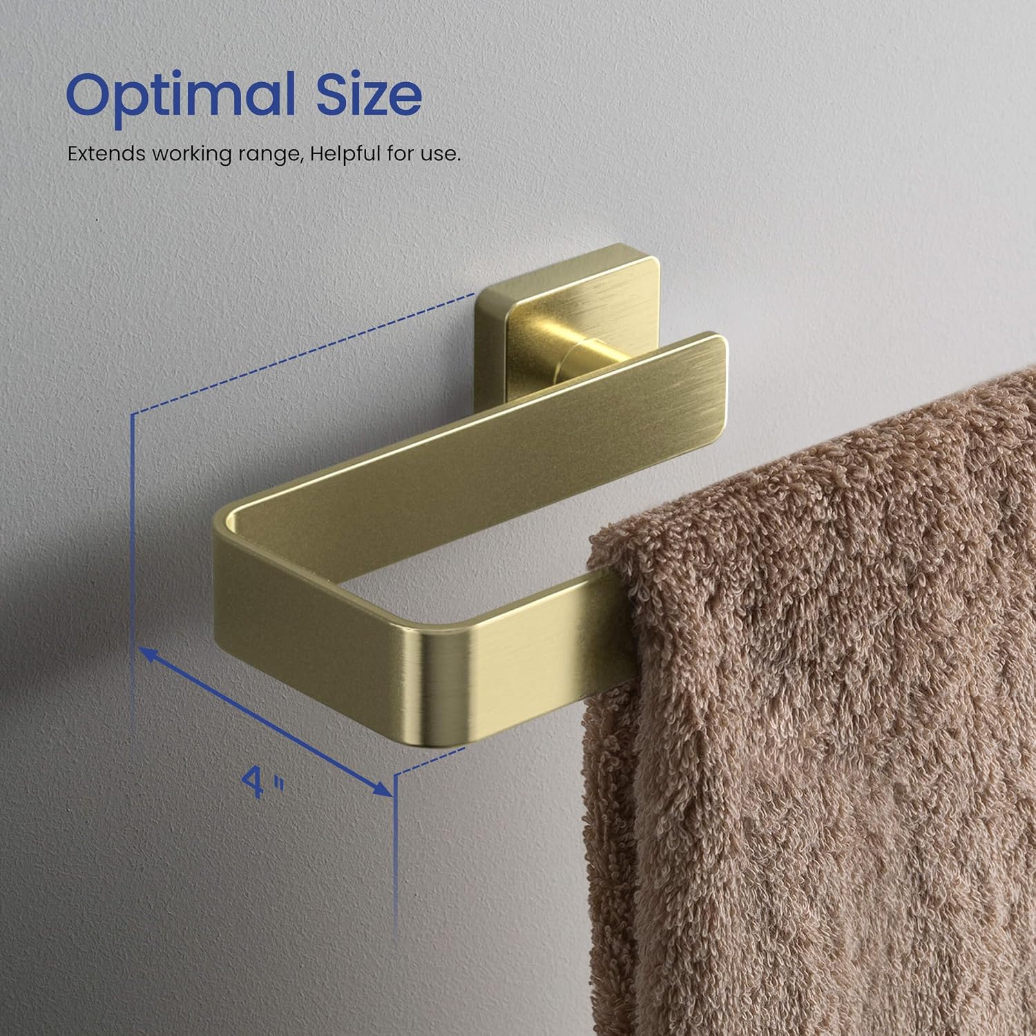 KIBI Blaze 4-Piece Bathroom Hardware Set – Includes Towel Bar, Toilet Paper Holder & 2 Robe Hook, Solid Brass, Wall-Mounted, Rust-Resistant, Modern Bath Accessories (Brushed Gold, KBA16-4-1)