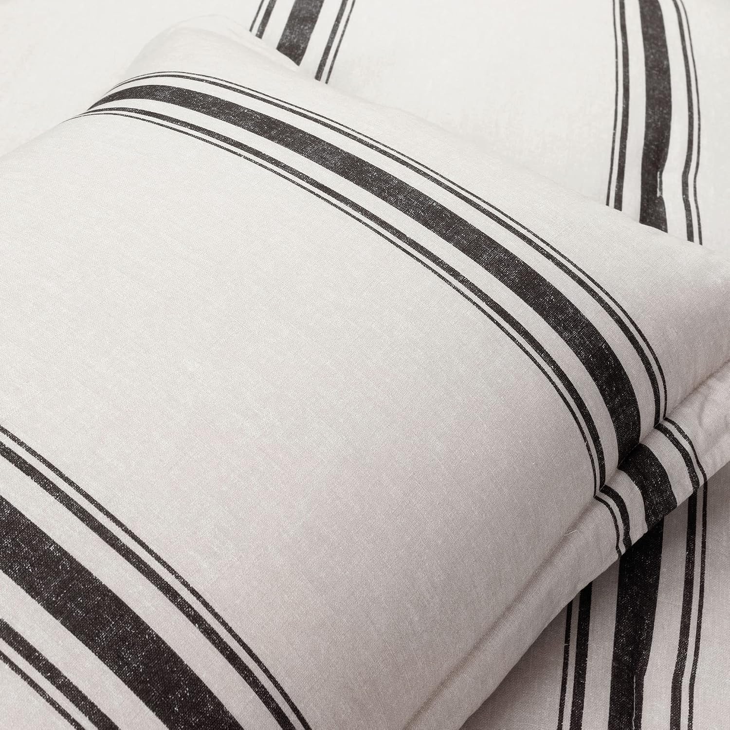 Lush Decor Farmhouse Stripe Reversible Cotton Comforter Set, 3 Piece Set, Full/ Queen, Black - Cozy Farmhouse Bedding Set - Rustic Decor - Striped Comforter - Modern Farmhouse Bedroom Decor