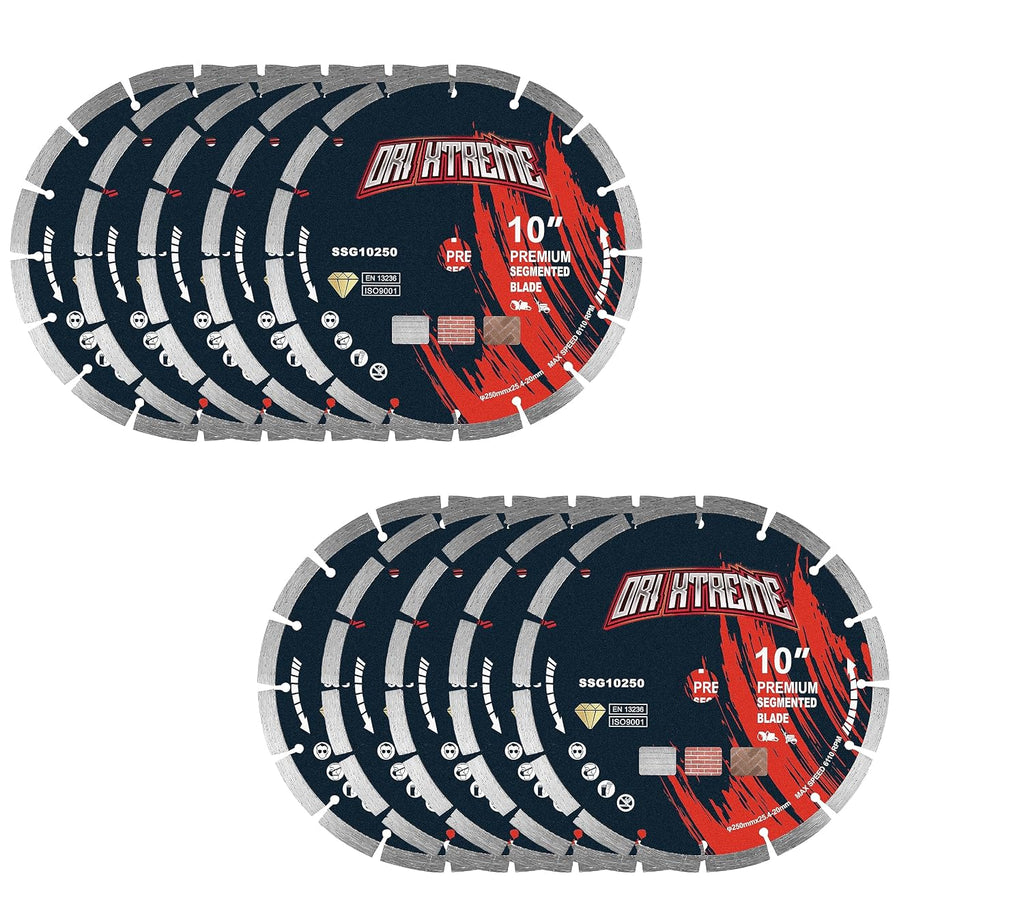 10 Inch Diamond Saw Blade 10pcs, Segmented General Purpose Blade Dry/Wet Cutting Concrete, Masonry, Brick, Block,7/8'-5/8' Arbor