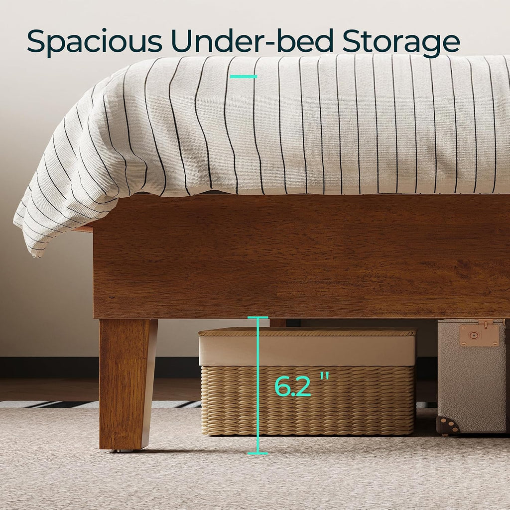 LINSY Wood Bed Frame, Full Bed Frame Solid Wood Platform Frames with Headboard and Slat Bases, Wooden Bedframe No Box Spring Needed, Easy Assembly, Walnut