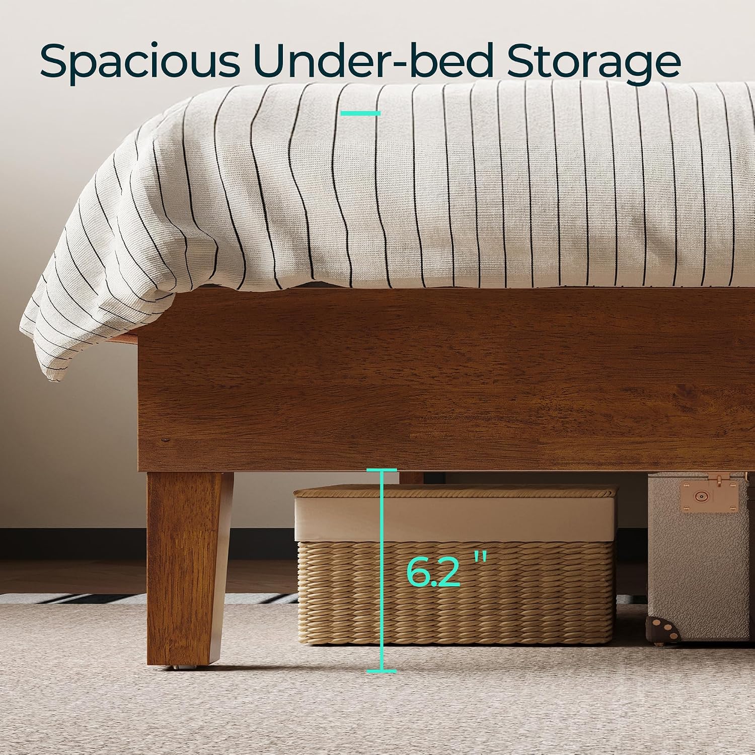 LINSY Wood Bed Frame, Full Bed Frame Solid Wood Platform Frames with Headboard and Slat Bases, Wooden Bedframe No Box Spring Needed, Easy Assembly, Walnut