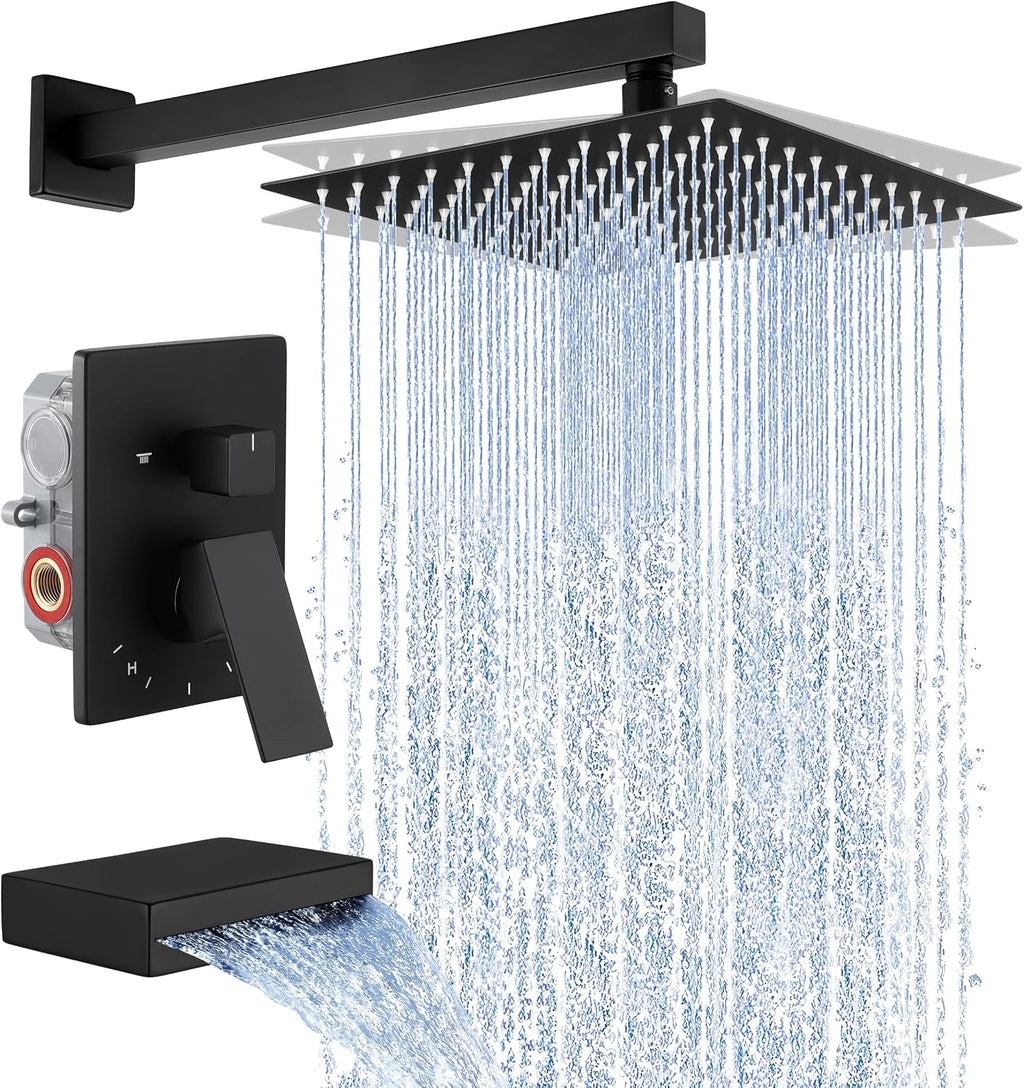 KES Tub and Shower Faucet Set Bathroom Sink Drain Without Overflow, XBN6240-BK+S2008D-BK-TEM