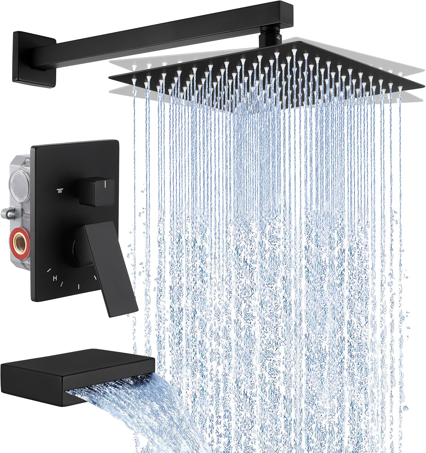 KES Tub and Shower Faucet Set Bathroom Sink Drain Without Overflow, XBN6240-BK+S2008D-BK-TEM