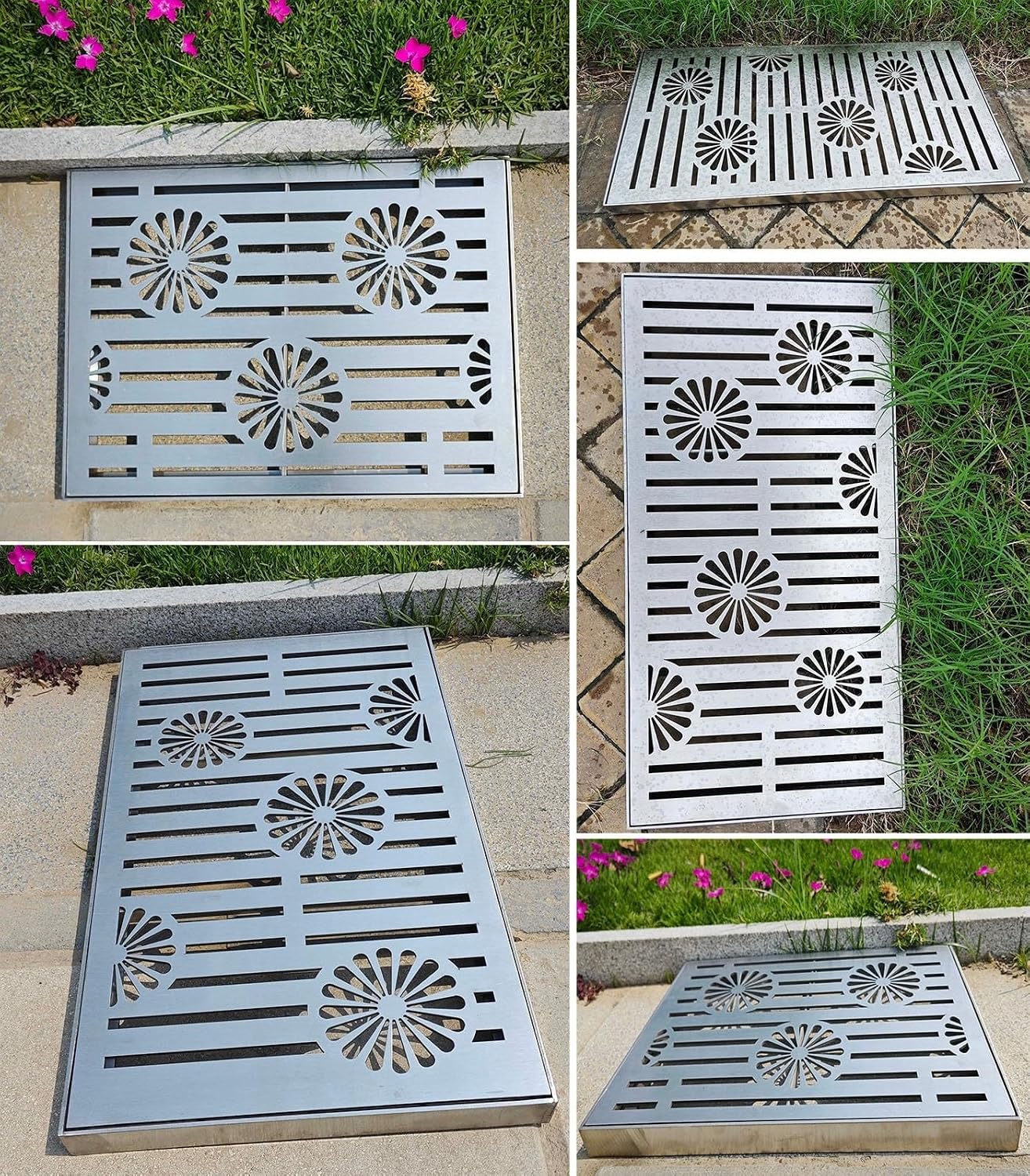 UrbanUp French Drain Kit Steel Grates for Driveway, Efficient Drainage Drain Strainers Grate, Storm Drain Strainer for Garbage Disposal, Multi-Size(20x20x3cm(7 7/8x7 7/8x1 1/8'))