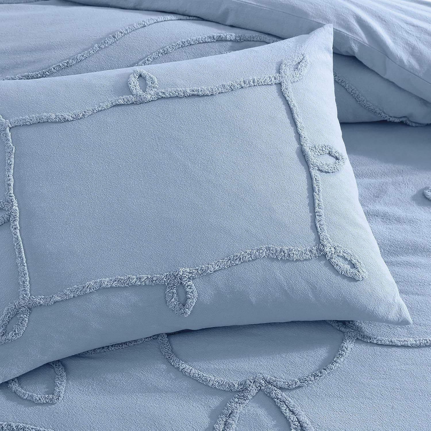 Peri Home 100% Cotton 3-Piece Comforter and Sham Set, King, Blue Retro Scroll