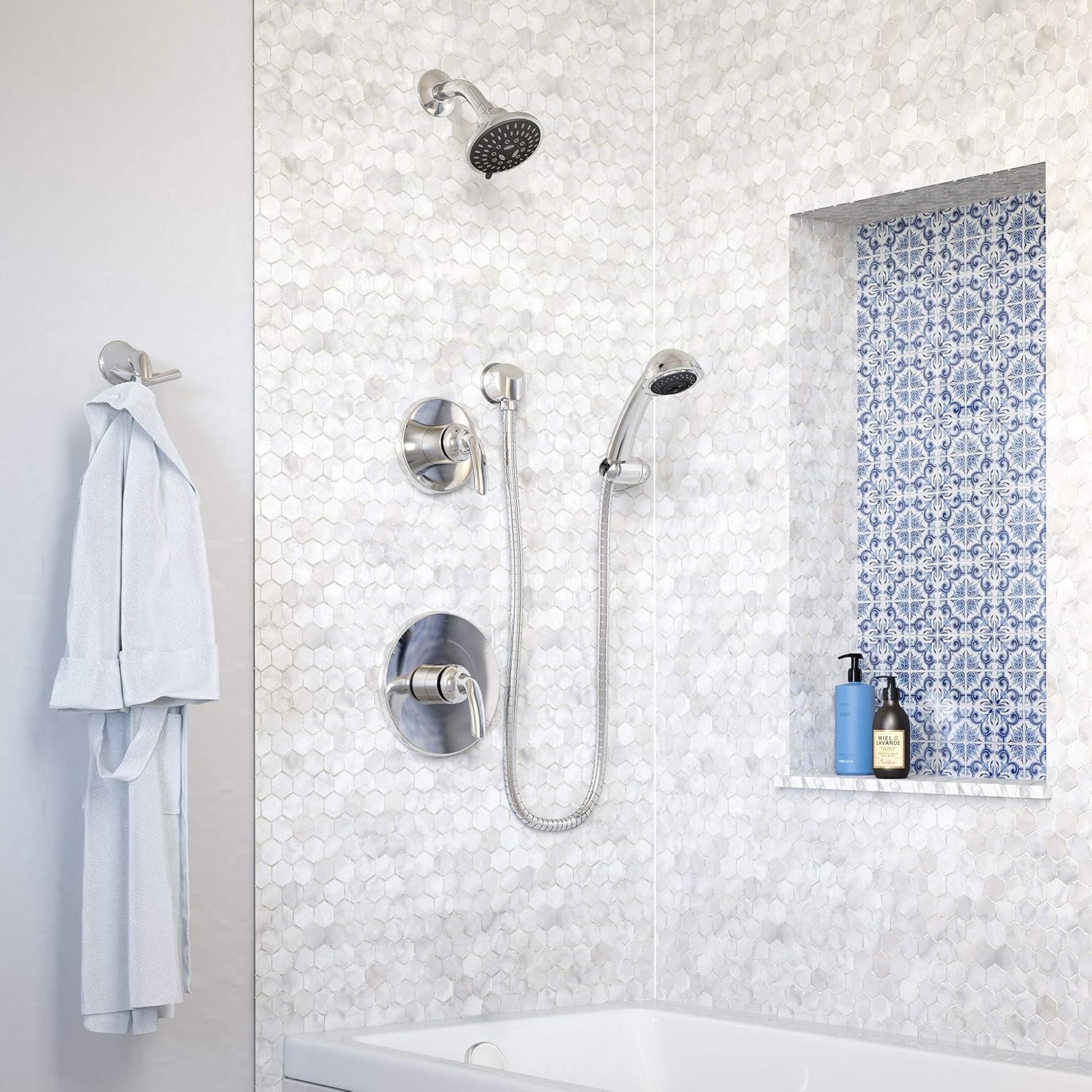 Symmons 5505-1.5-TRM Elm 2-Handle 5-Spray Shower Trim with 3-Spray Hand Shower in Polished Chrome (Valves Not Included)