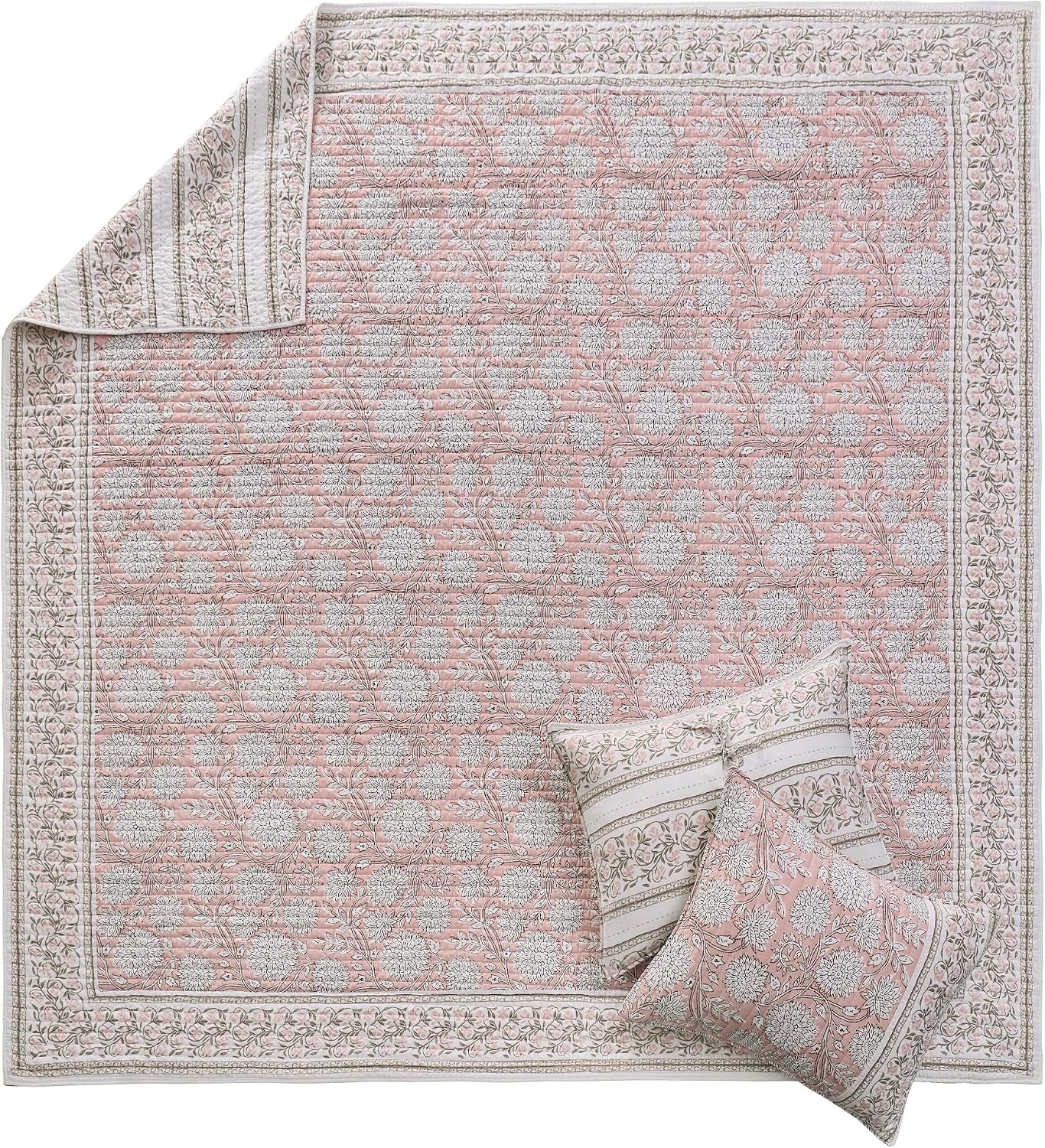 Levtex Home Adare Blush Reversible Twin/Twin XL Quilt Set (68x86in) with 1 Pillow Sham (26x20in) - Floral Bedding - Blush White - Cotton Twin Size Quilt Bedding Set - Lightweight, Soft, Pre-Washed